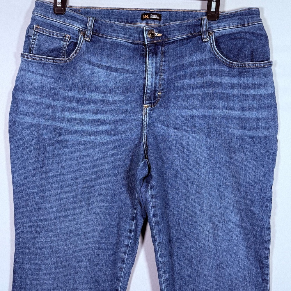 Lee Womens Jean Straight Leg Relaxed Blue Denim Petite Plus 18W 38x28" Rise 11" - Picture 2 of 7